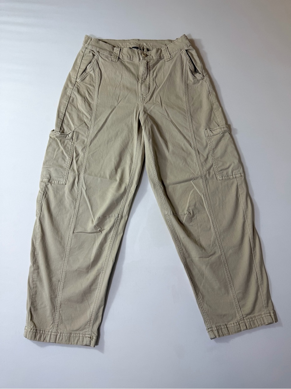 American Eagle Outfitters Cargo Pants Womens 4 Beige Barrel Tapered Stretch